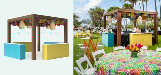 Cabana Bar Featuring Painted Leaves and Wooden Beams