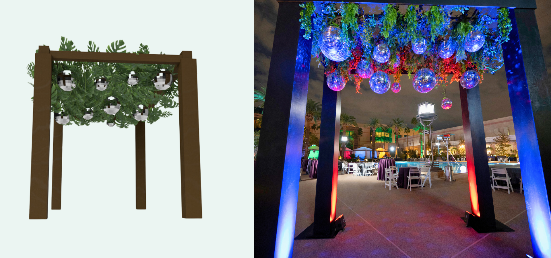 Disco Entrance with Greenery and Uplighting