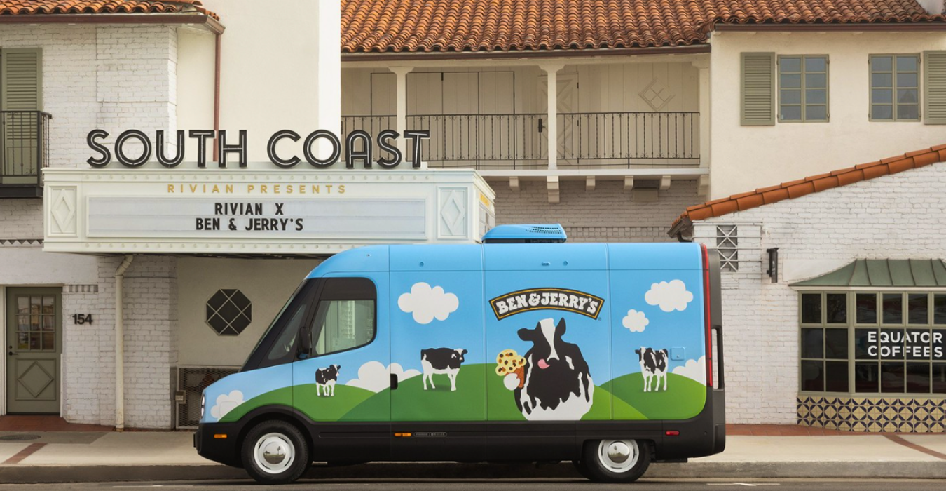 Electric vehicle manufacturer Rivian partnered with Ben & Jerrys to offer ice cream from electric-powered trucks at SXSW