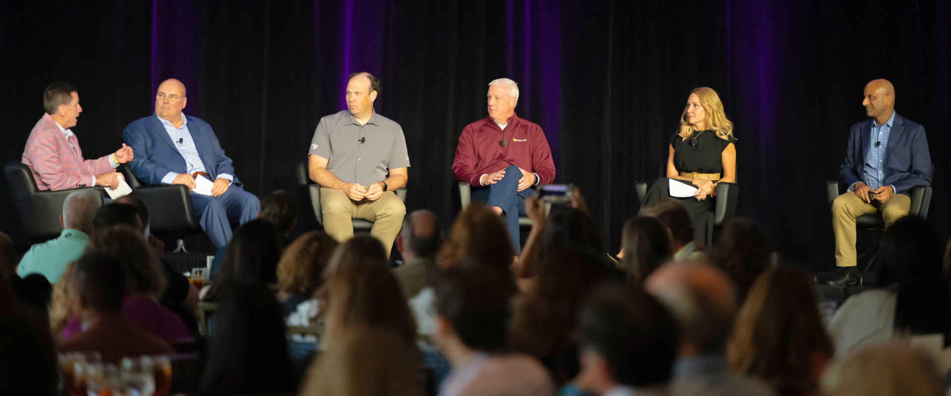 Panelists Steve OMalley, Kurt Paben, Carter Dunham, John Bettag, Hope Valentine, and Apoorva Gandhi